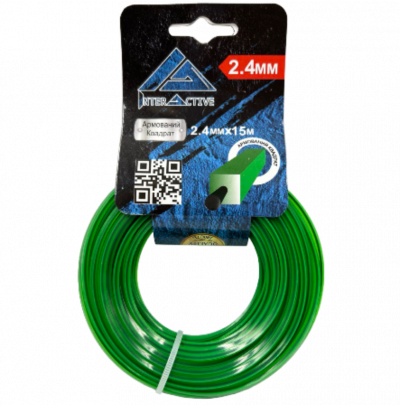Струна КВАДРАТ 2.4мм*15м-(зелена з кордом)