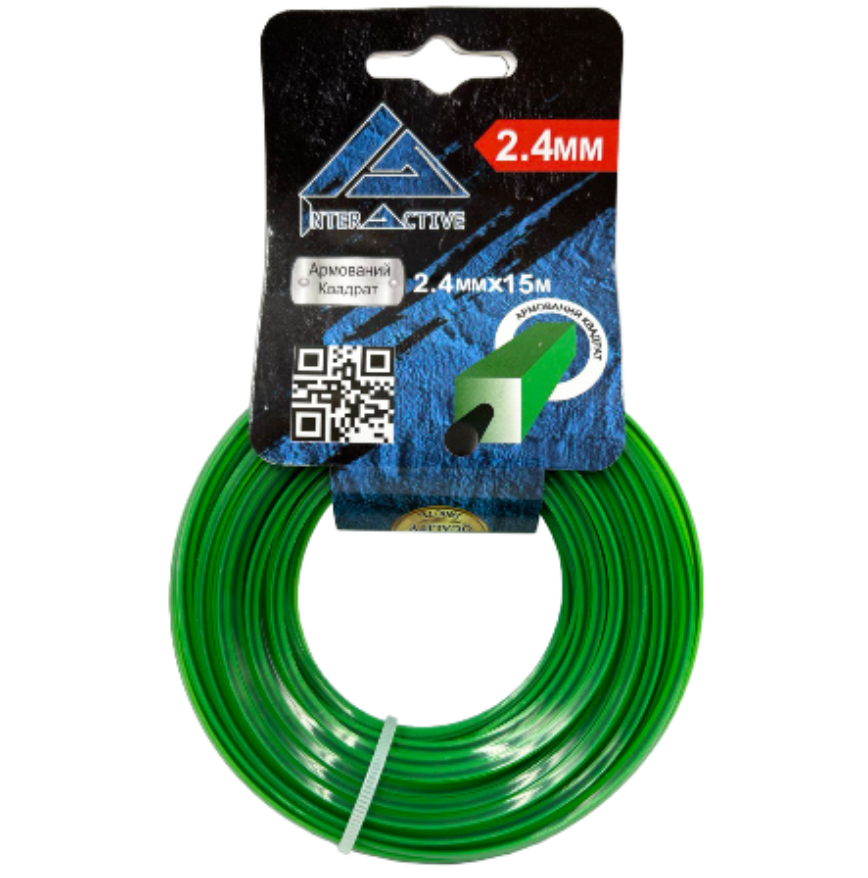 Струна КВАДРАТ 2.4мм*15м-(зелена з кордом)