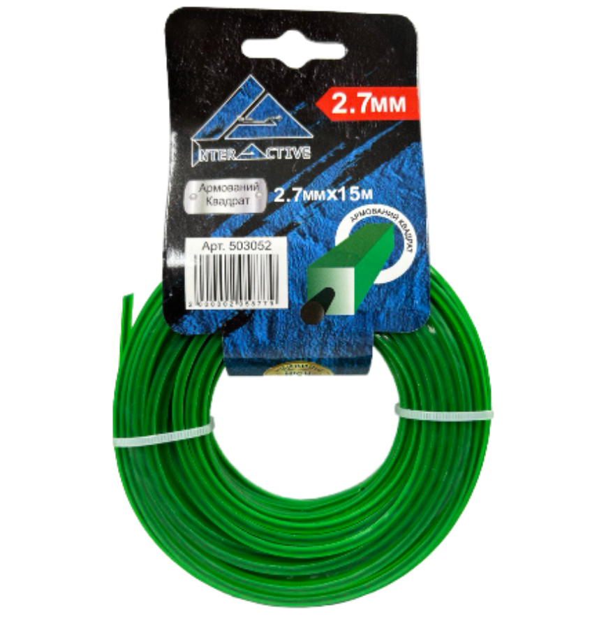 Струна КВАДРАТ 2.7мм*15м-(зелена з кордом)