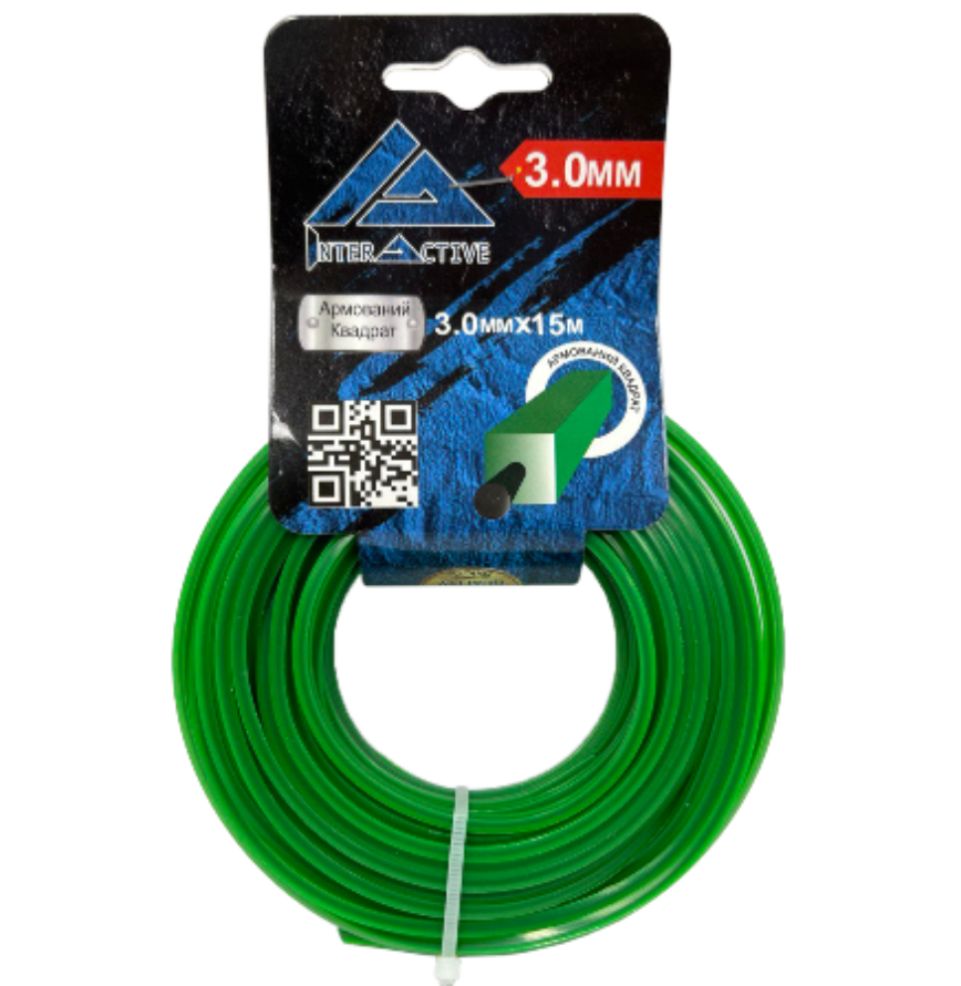 Струна КВАДРАТ 3.0мм*15м-(зелена з кордом)