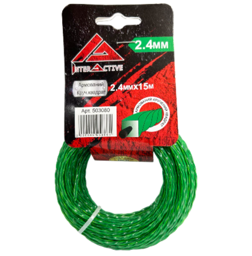 Струна круч. квадрат 2.4мм*15м-(зелена з кордом)