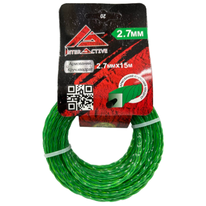 Струна круч. квадрат 2.7мм*15м-(зелена з кордом)