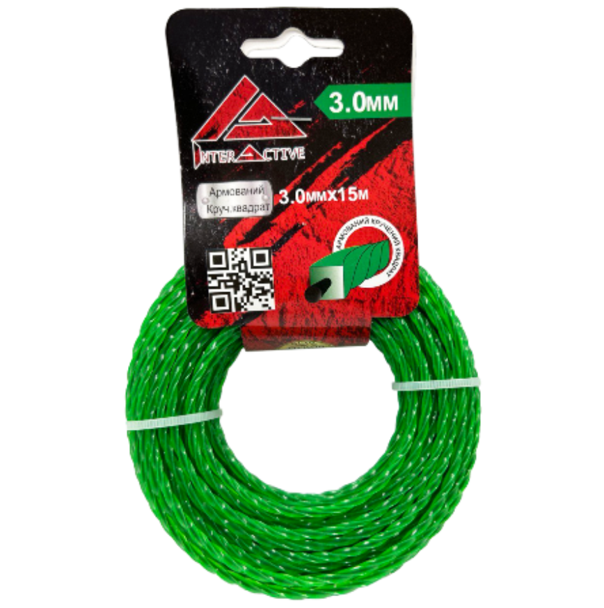Струна круч. квадрат 3.0мм*15м-(зелена з кордом)