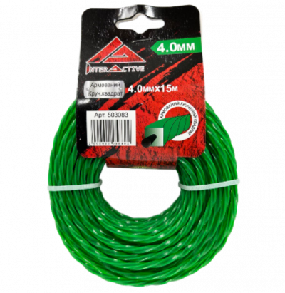Струна круч. квадрат 4.0мм*15м-(зелена з кордом)
