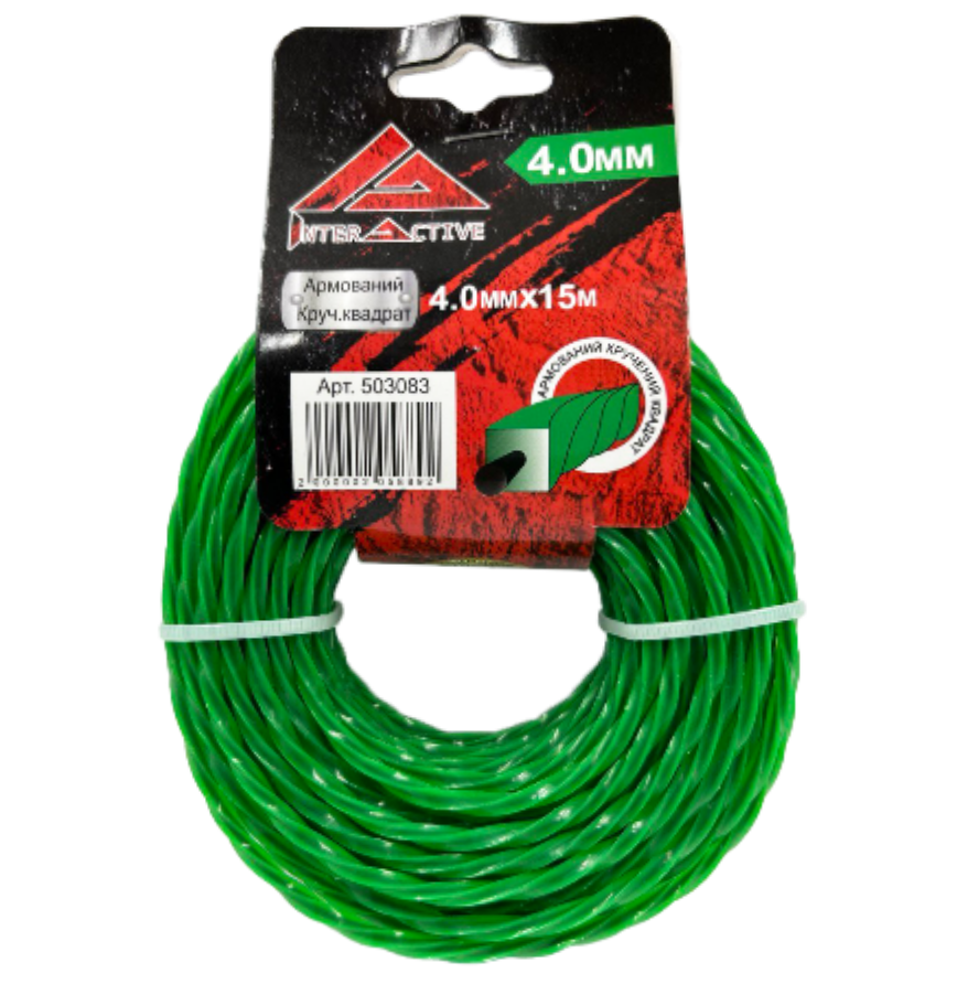 Струна круч. квадрат 4.0мм*15м-(зелена з кордом)